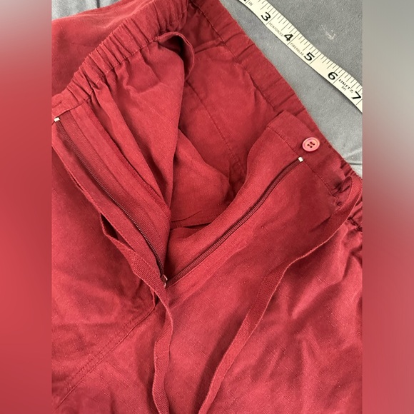 Silk linen blend Kate hill casual red women’s pants  drawstring size 10 - Picture 8 of 13